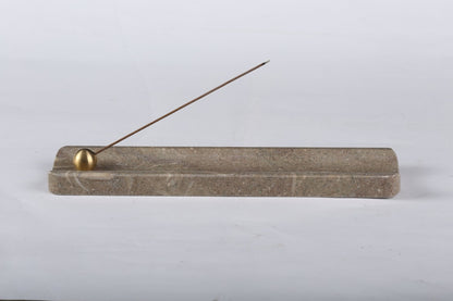 Koville natural marble incense holder in Rustic Green Light with burning incense stick