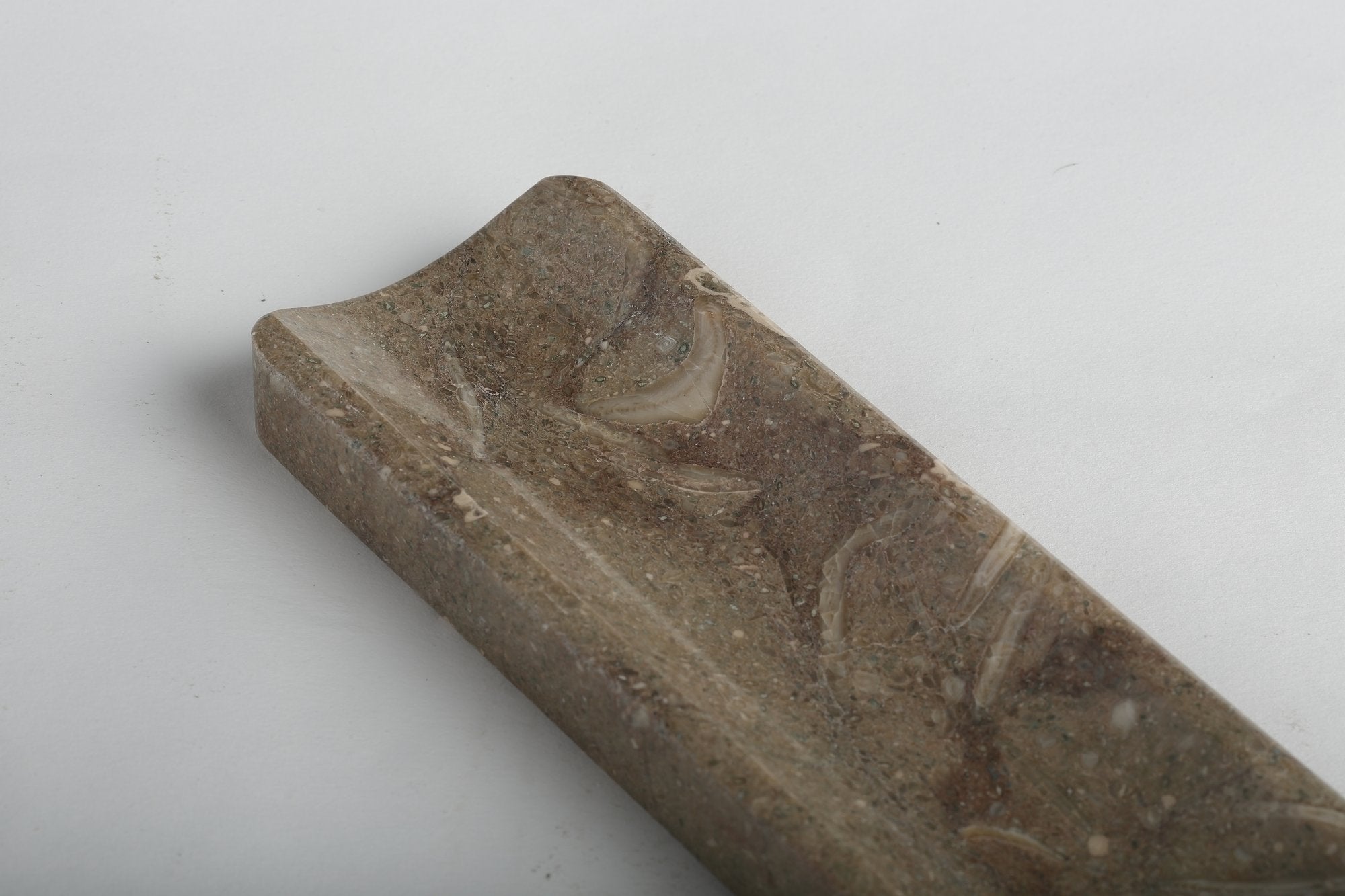 Koville natural marble incense holder in Rustic Green Light with burning incense stick