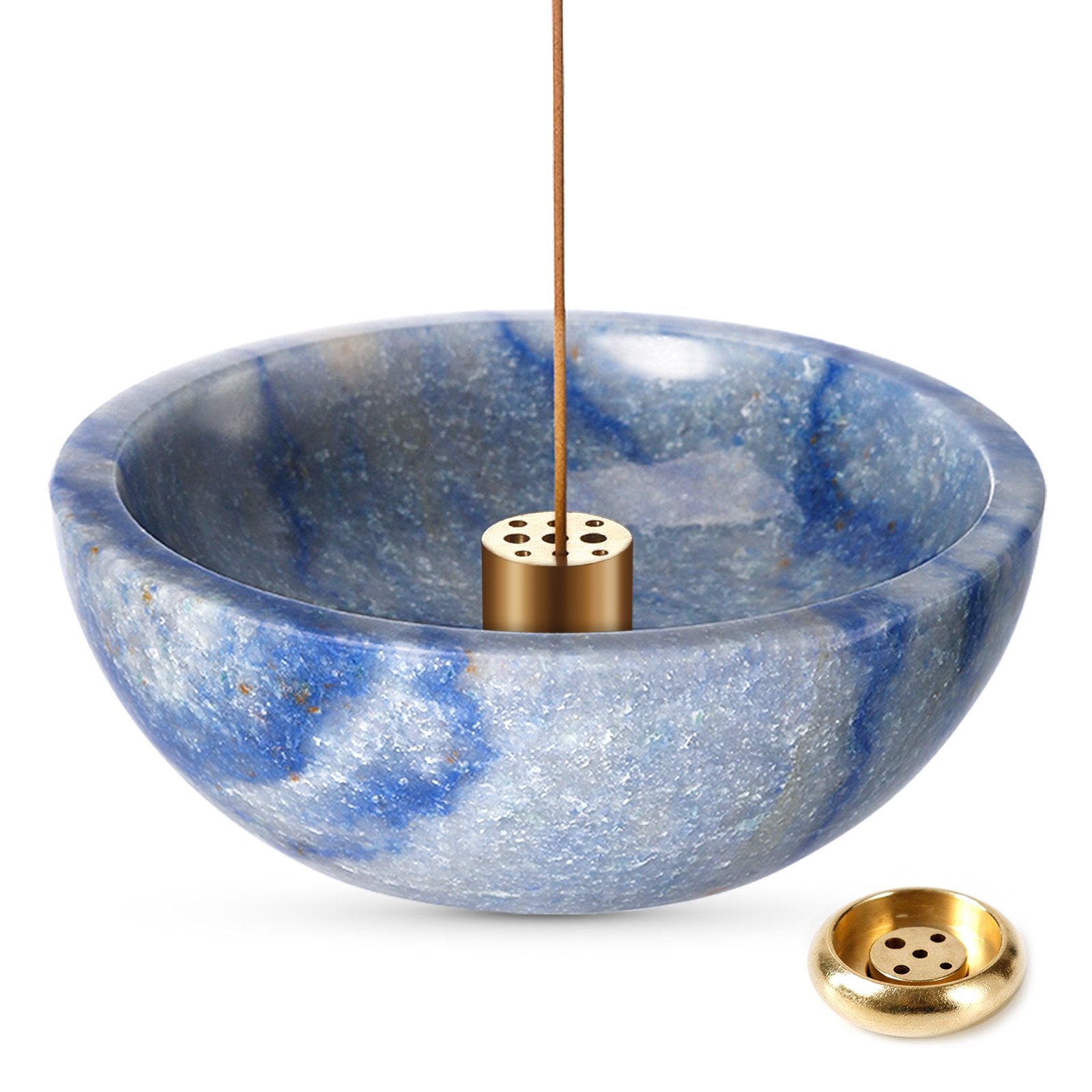 Koville natural marble incense holder pro d 130 t 45 in Azul Macaubas with burning incense stick