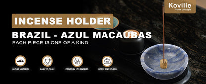 Koville natural marble incense holder pro d 130 t 45 in Azul Macaubas with burning incense stick