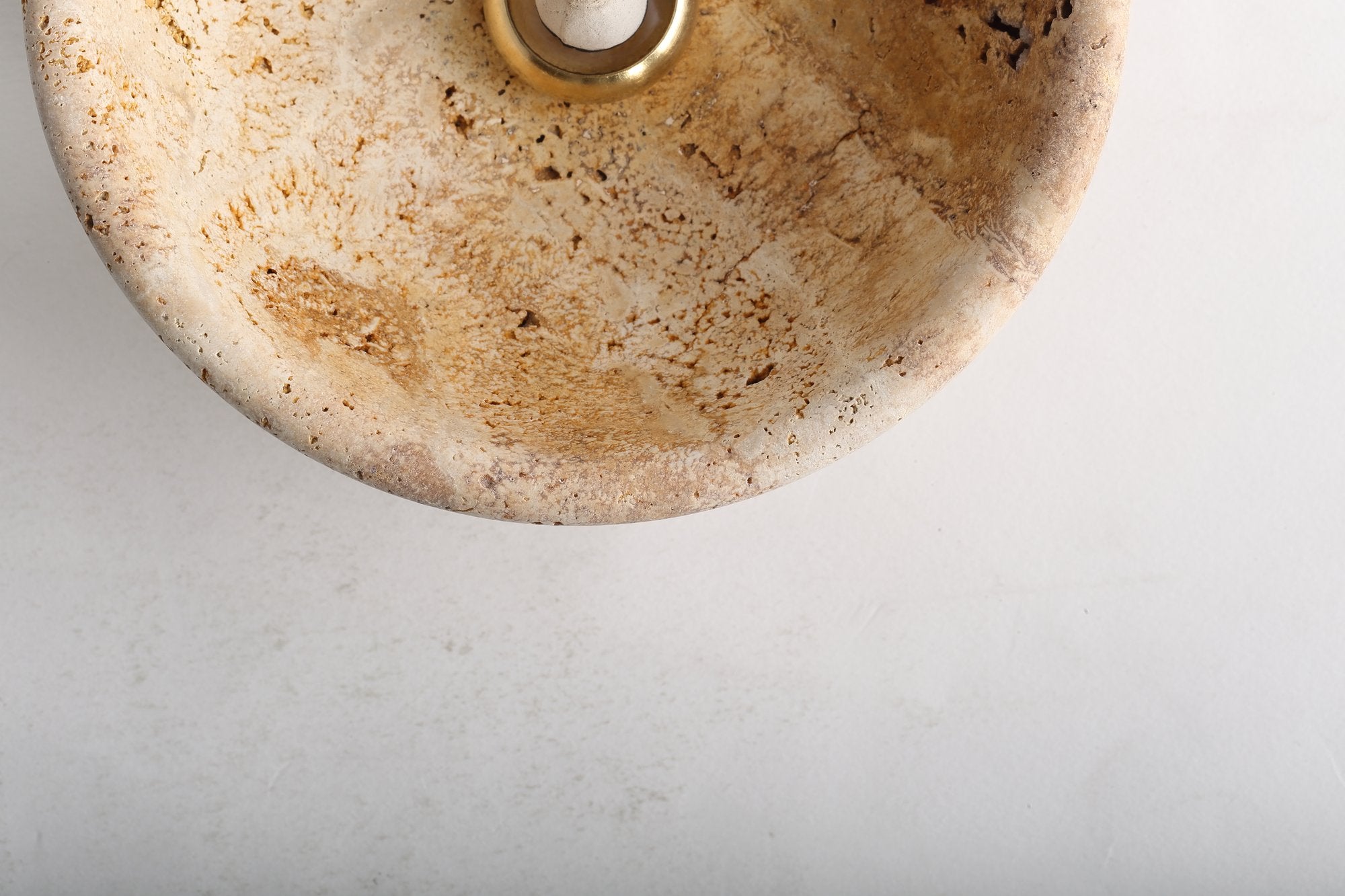 Koville natural marble incense holder pro d 130 t 45 in Golden Travertine with burning incense stick