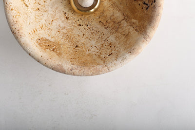 Koville incense holder in Golden Travertine with burning incense stick