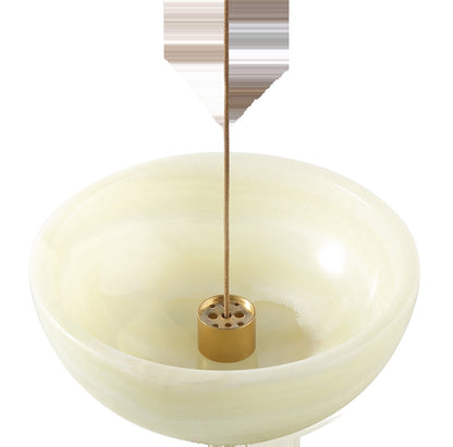 Koville natural marble incense holder pro d 130 t 45 in Green Onyx with burning incense stick