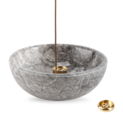 Koville incense holder in Gris Lido with burning incense stick