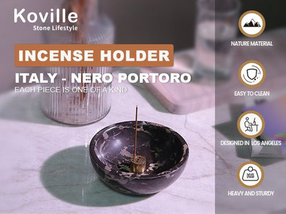 Koville natural marble incense holder pro d 130 t 45 in Meteorus with burning incense stick