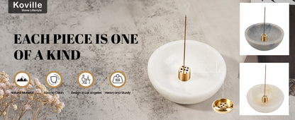 Koville natural marble incense holder pro d 130 t 45 in Namib Fantasy with burning incense stick