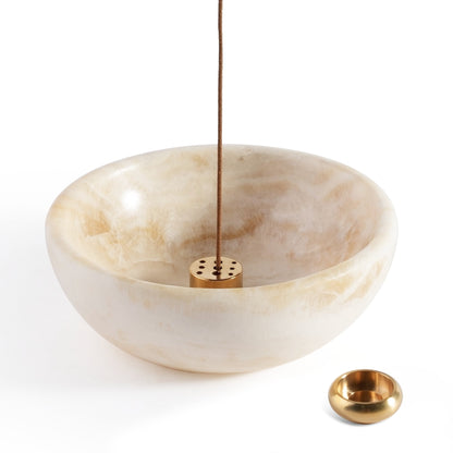 Koville natural marble incense holder pro d 130 t 45 in Navona with burning incense stick