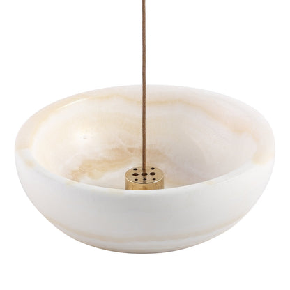 Koville natural marble incense holder pro d 130 t 45 in Onyx White with burning incense stick