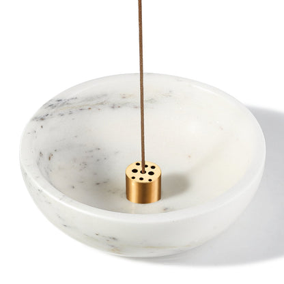 Koville natural marble incense holder pro d 130 t 45 in Oriental Calacatta with burning incense stick