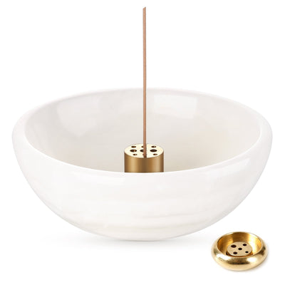 Koville incense holder in White Onyx with burning incense stick