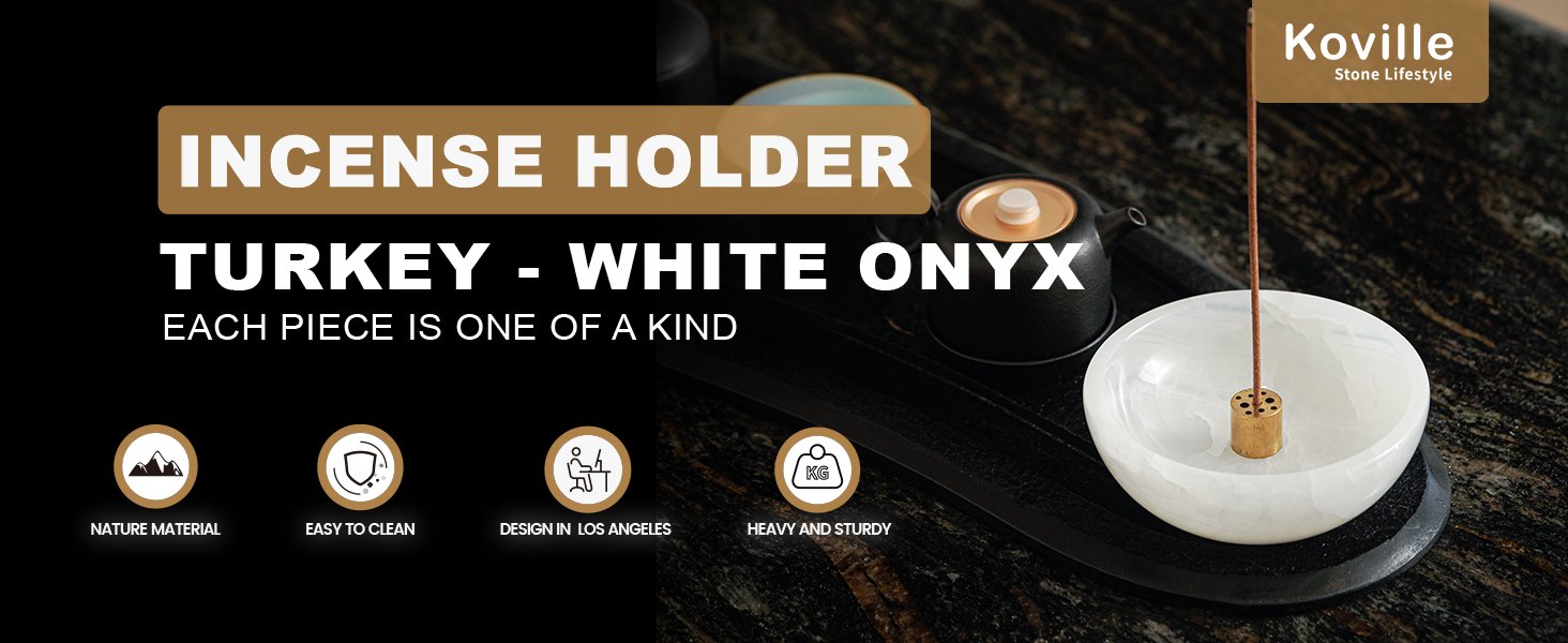 Koville natural marble incense holder pro d 130 t 45 in White Onyx with burning incense stick
