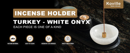Koville natural marble incense holder pro d 130 t 45 in White Onyx with burning incense stick