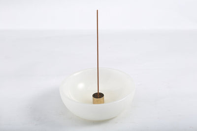 Koville incense holder in White Onyx with burning incense stick