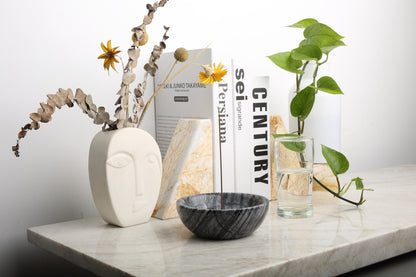 Koville natural marble incense holder pro d 130 t 45 in Wooden Black with burning incense stick