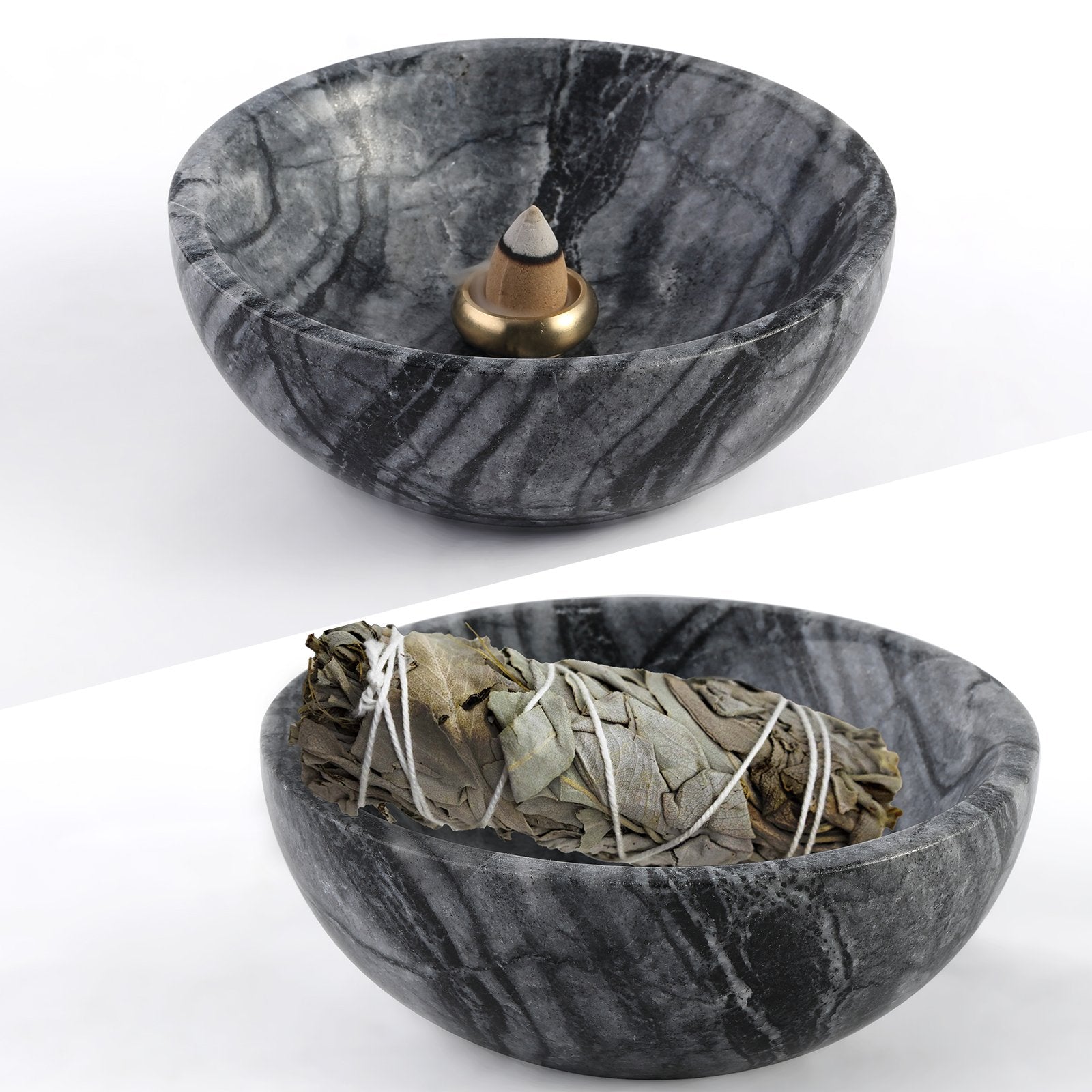 Koville natural marble incense holder pro d 130 t 45 in Wooden Black with burning incense stick