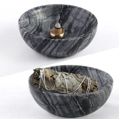 Koville natural marble incense holder pro d 130 t 45 in Wooden Black with burning incense stick
