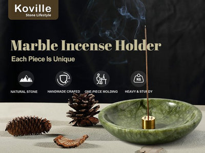 Koville incense holder in Dandong Green with burning incense stick