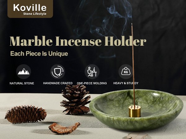 Koville natural marble incense holder pro d 150 t 30 in Dandong Green with burning incense stick