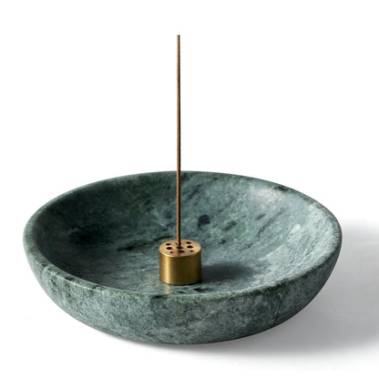 Koville natural marble incense holder pro d 150 t 30 in Indian Green with burning incense stick