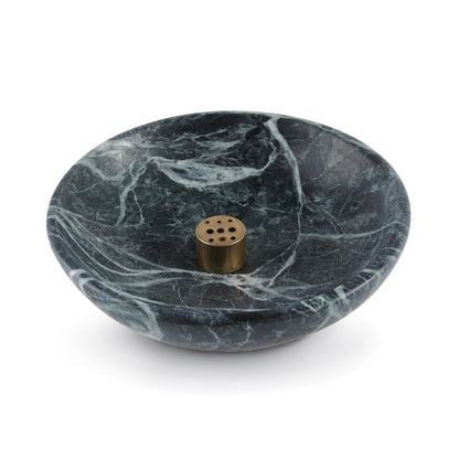 Koville natural marble incense holder pro d 150 t 35 in Alpi-Green with burning incense stick