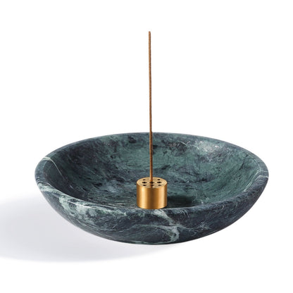 Koville natural marble incense holder pro d 150 t 35 in Alpi-Green with burning incense stick