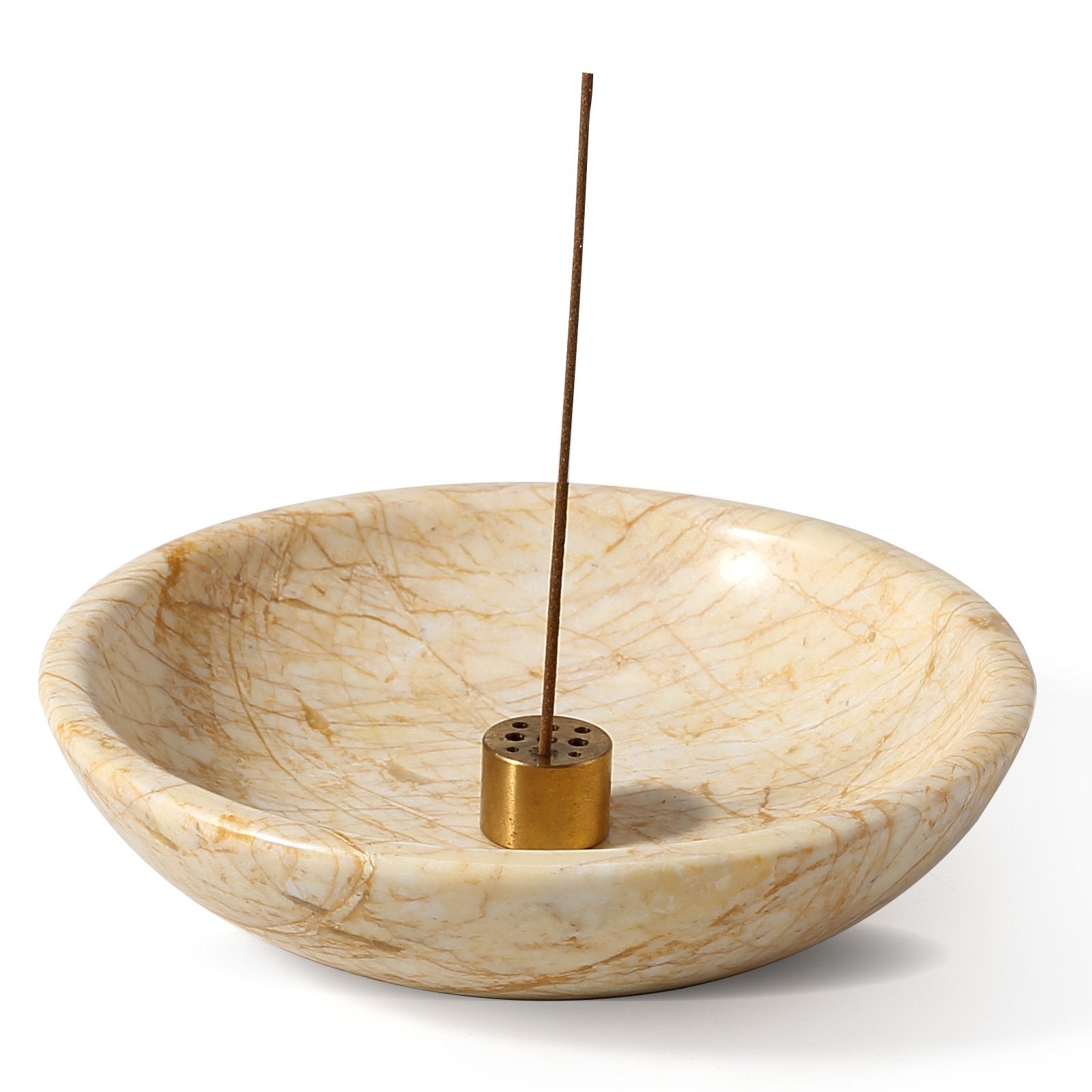 Koville natural marble incense holder pro d 150 t 35 in Golden Spider with burning incense stick