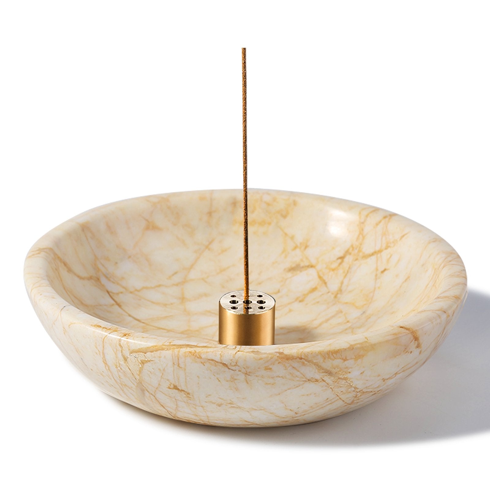 Koville natural marble incense holder pro d 150 t 35 in Golden Spider with burning incense stick