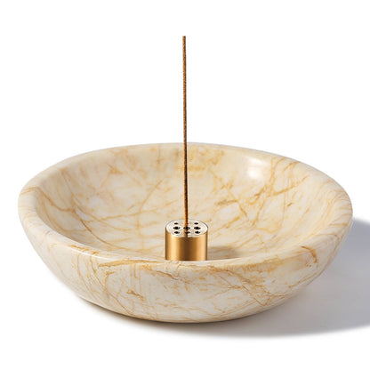 Koville natural marble incense holder pro d 150 t 35 in Golden Spider with burning incense stick