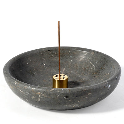 Koville incense holder in Burgundy Gray with burning incense stick
