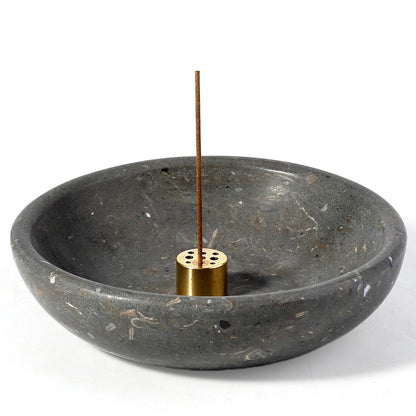 Koville natural marble incense holder pro d 150 t 40 in Burgundy Gray with burning incense stick