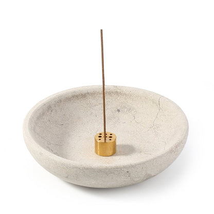 Koville natural marble incense holder pro d 150 t 40 in Cinza  Cobal with burning incense stick