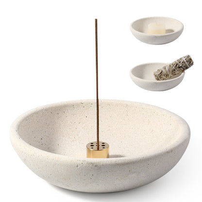 Koville natural marble incense holder pro d 150 t 40 in Limestone with burning incense stick