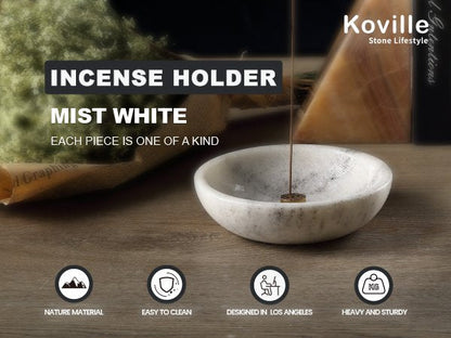 Koville natural marble incense holder pro d 150 t 40 in Mist White with burning incense stick