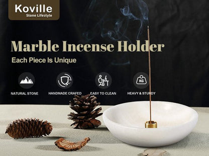 Koville natural marble incense holder pro d 150 t 40 in Namib Fantasy with burning incense stick