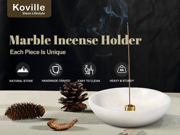 Koville natural marble incense holder pro d 150 t 40 in Namib Fantasy with burning incense stick