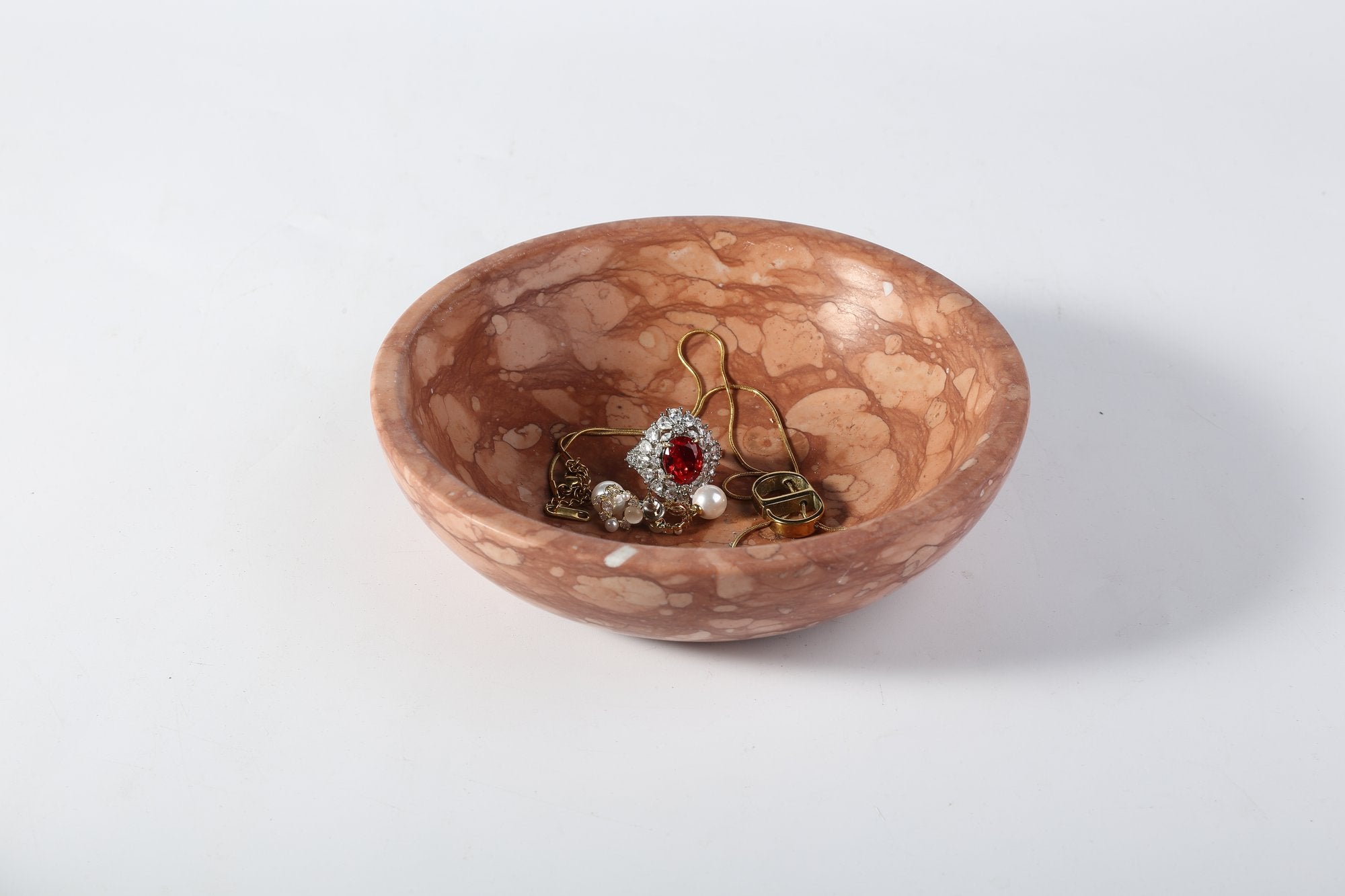 Koville natural marble incense holder pro d 150 t 40 in Perlino Rosato with burning incense stick