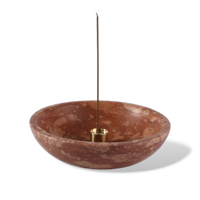 Koville incense holder in Perlino Rosato with burning incense stick