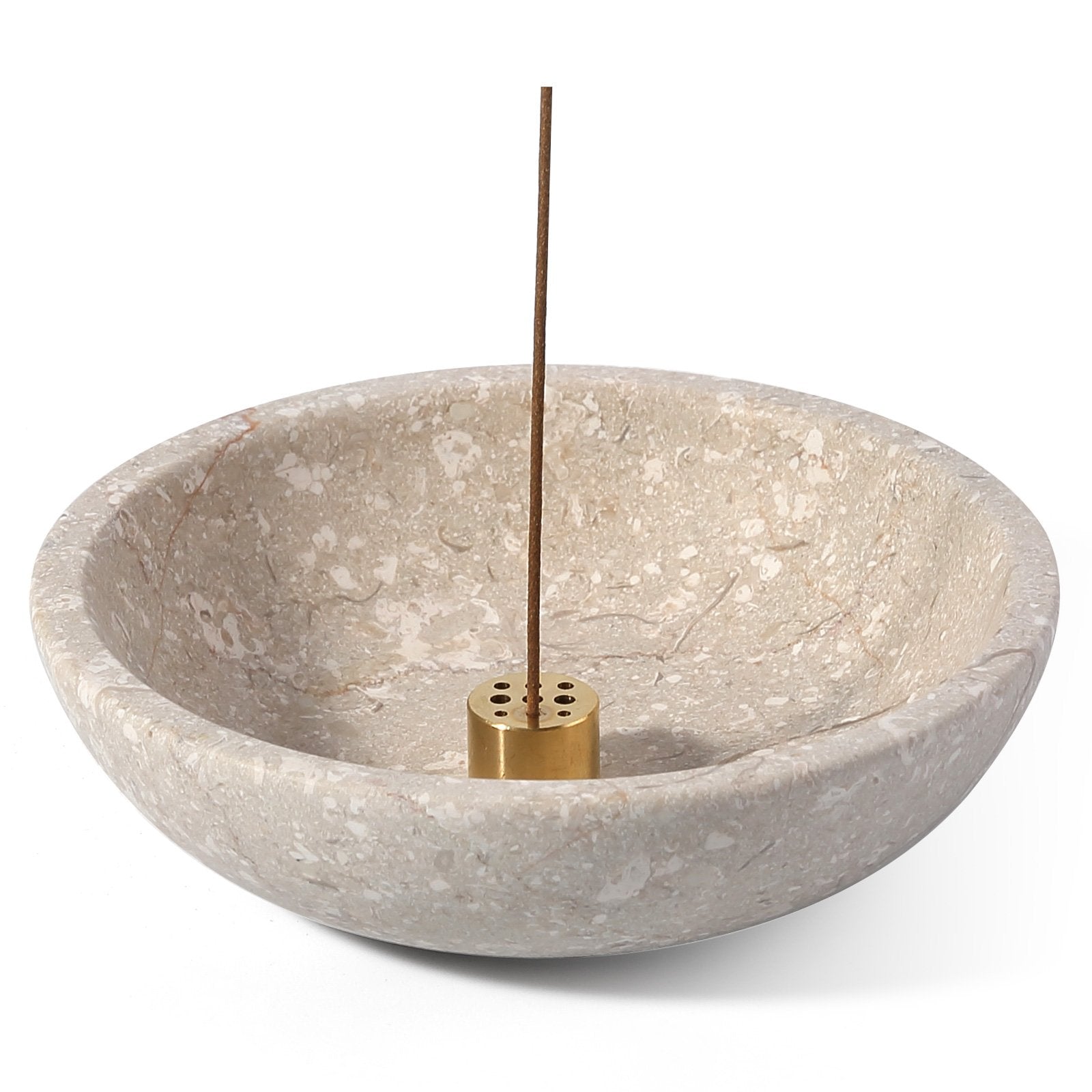 Koville natural marble incense holder pro d 150 t 40 in Royal Beige with burning incense stick