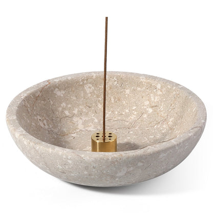 Koville natural marble incense holder pro d 150 t 40 in Royal Beige with burning incense stick