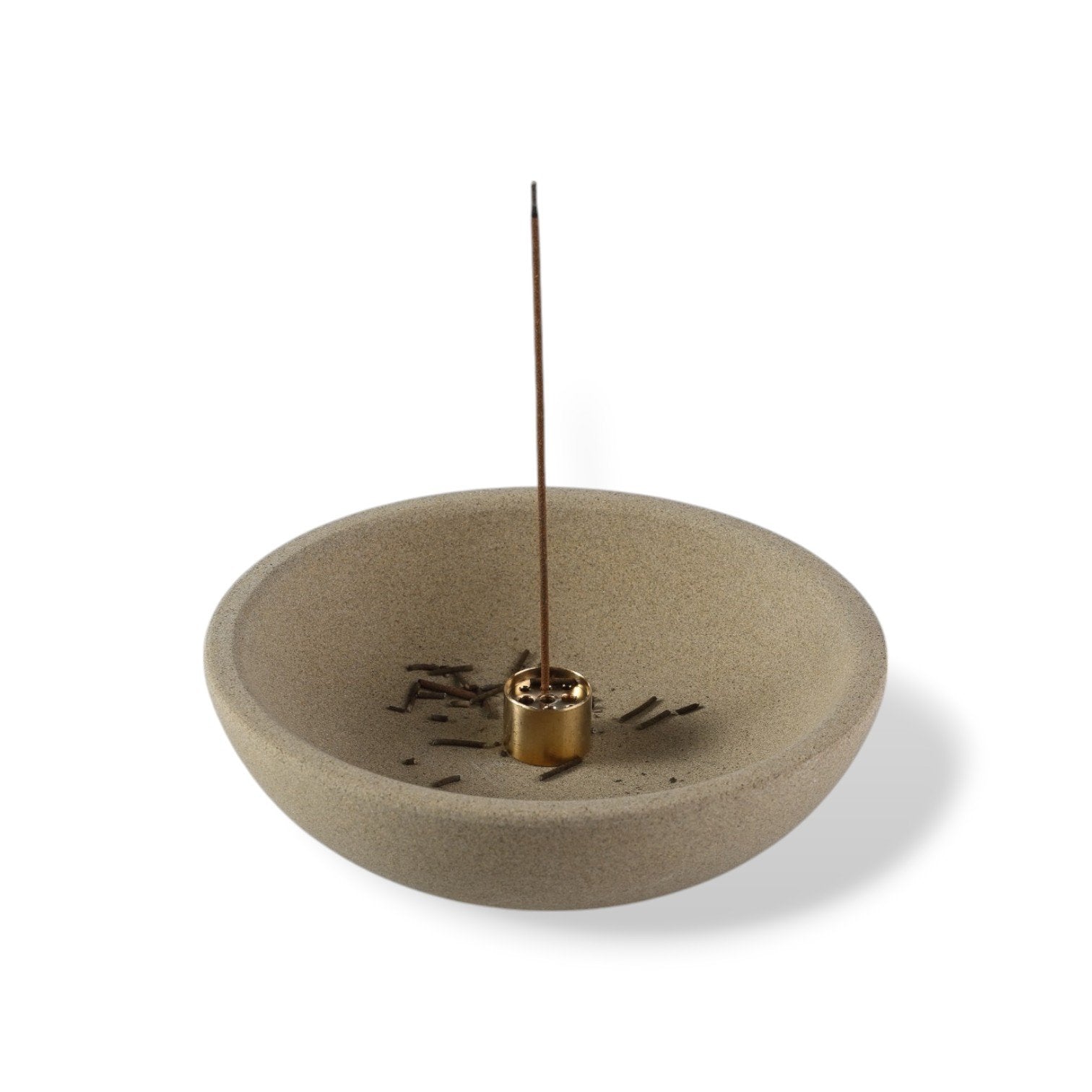 Koville natural marble incense holder pro d 150 t 40 in Yellow Sandstone with burning incense stick