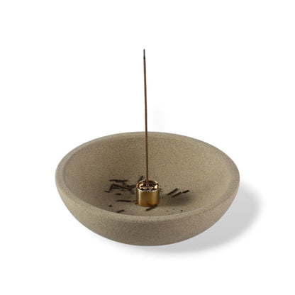 Koville natural marble incense holder pro d 150 t 40 in Yellow Sandstone with burning incense stick