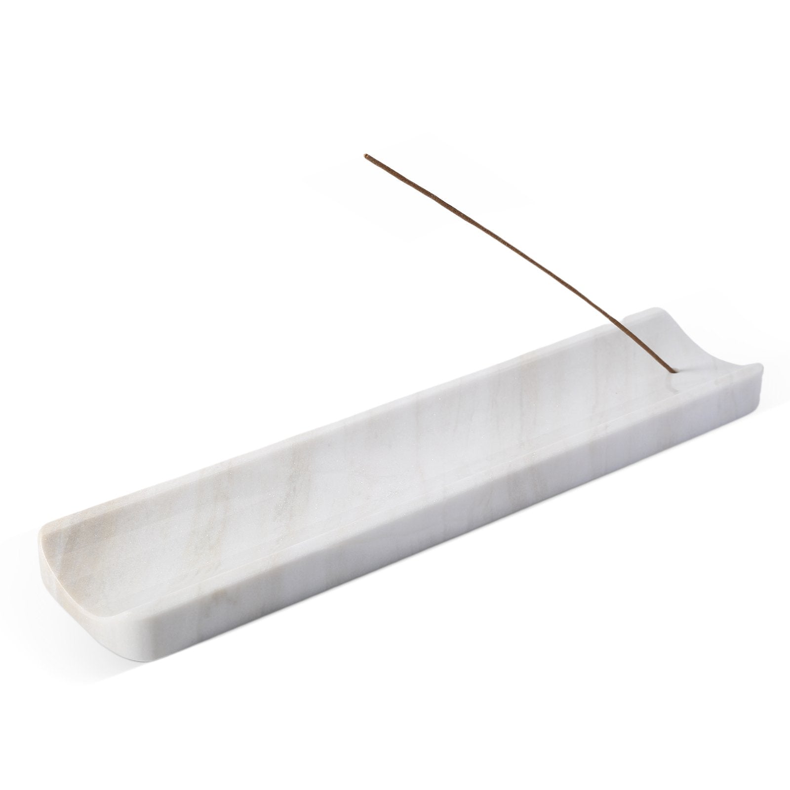 Koville natural marble incense holder slanted hole in Agiax with burning incense stick