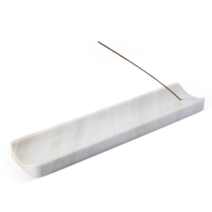 Koville natural marble incense holder slanted hole in Agiax with burning incense stick