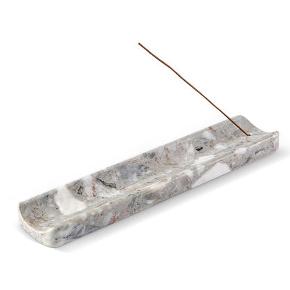 Koville natural marble incense holder slanted hole in Fior di Pesco Quarella with burning incense stick