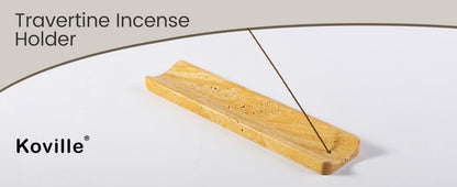 Koville natural marble incense holder slanted hole in Golden Travertine with burning incense stick
