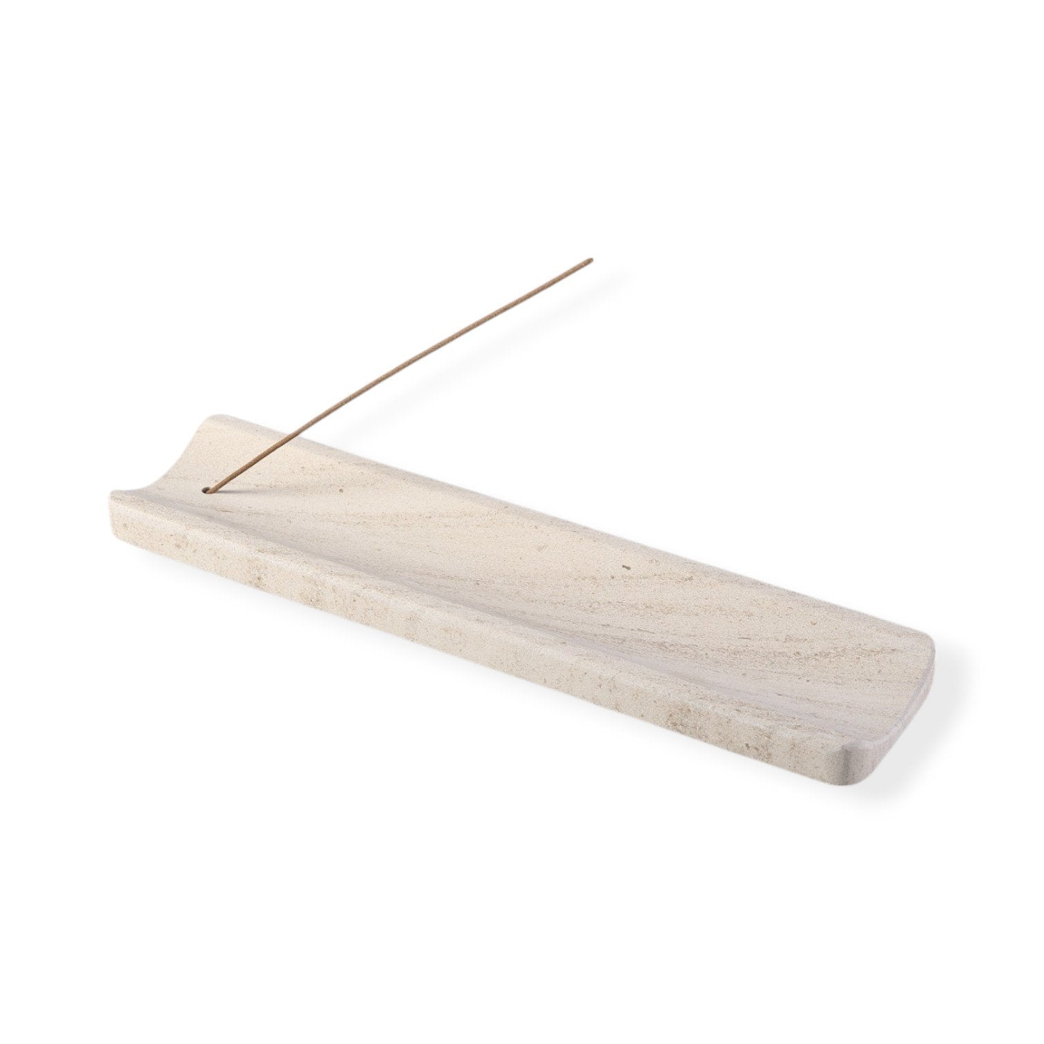 Koville natural marble incense holder slanted hole in Moca Crema with burning incense stick