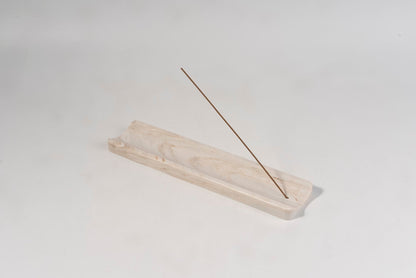 Koville natural marble incense holder slanted hole in Palissandro Classico with burning incense stick