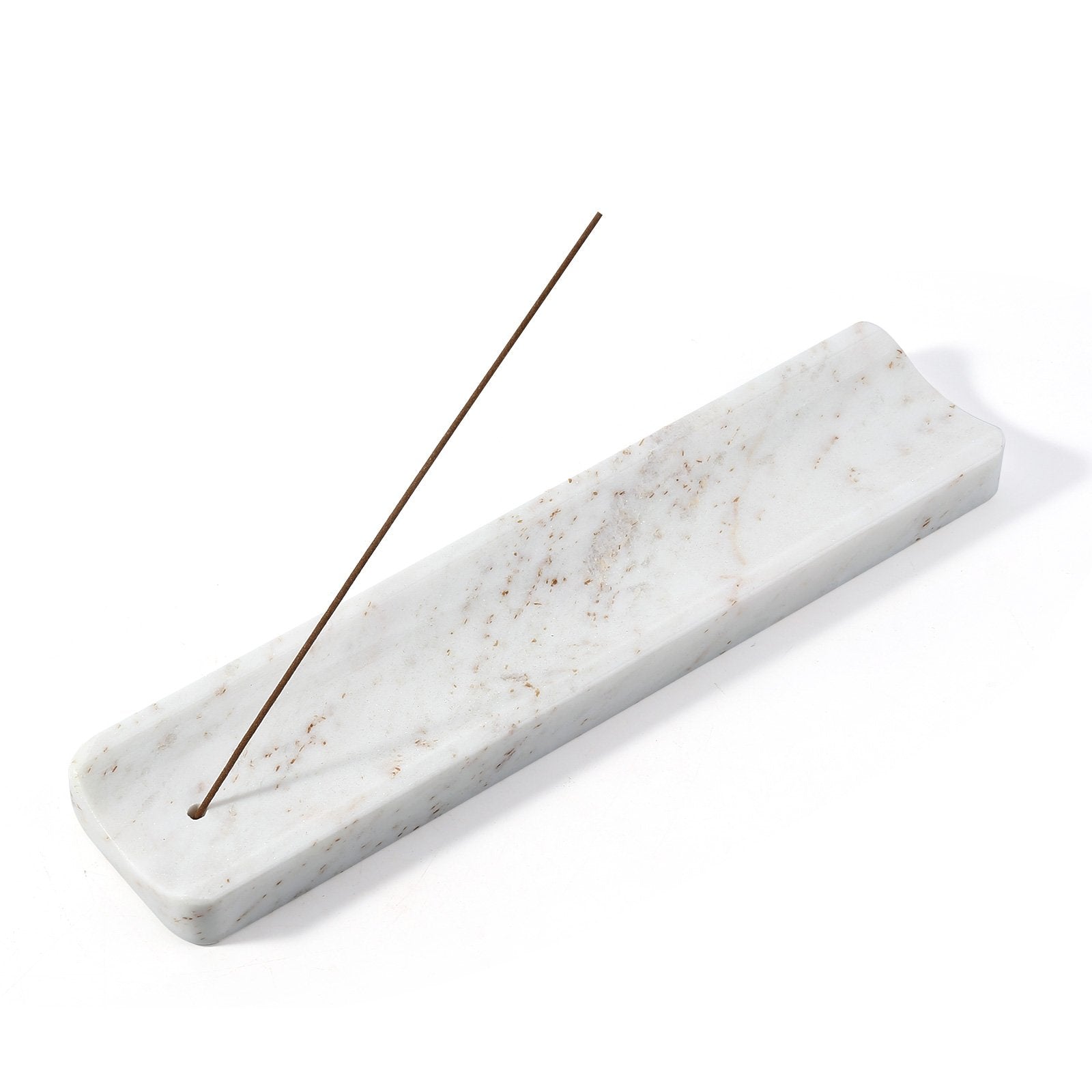 Koville natural marble incense holder slanted hole in Palissandro Classico with burning incense stick