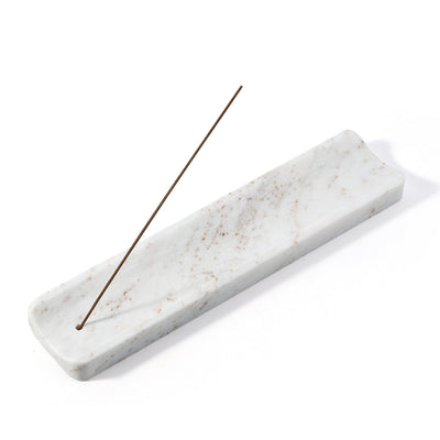Koville natural marble incense holder slanted hole in Palissandro Classico with burning incense stick