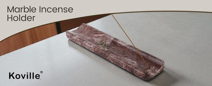 Koville natural marble incense holder slanted hole in Red Storm with burning incense stick